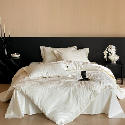 91家纺网 家纺一手货源 找家纺 窝米 2025春季新品100支长绒棉轻奢提花四件套系列 慕然-白百合