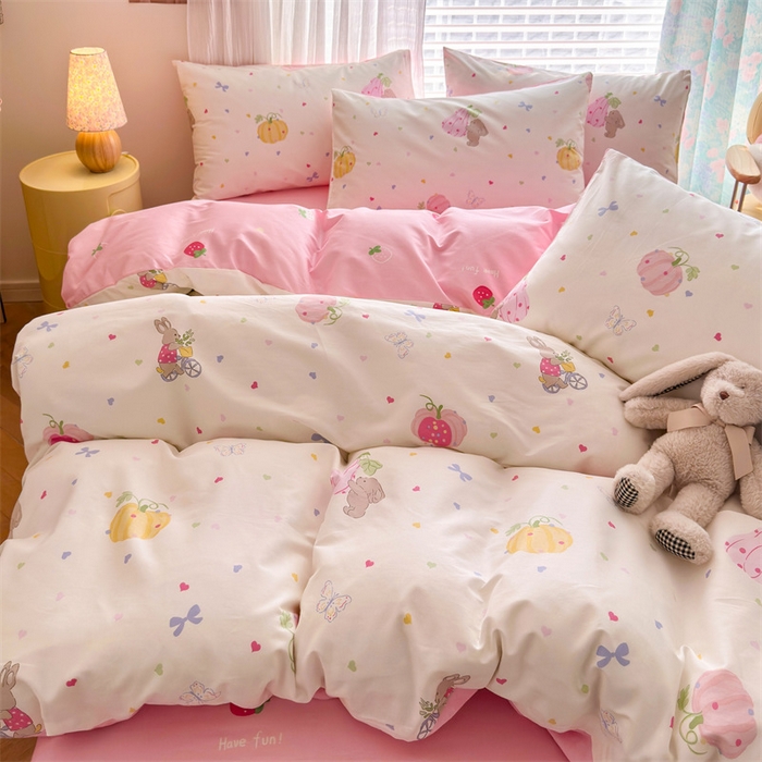 91家纺网 家纺一手货源 找家纺 名兮家居 2025年新款13372全棉印花四件套-卡通系列 爱心南瓜