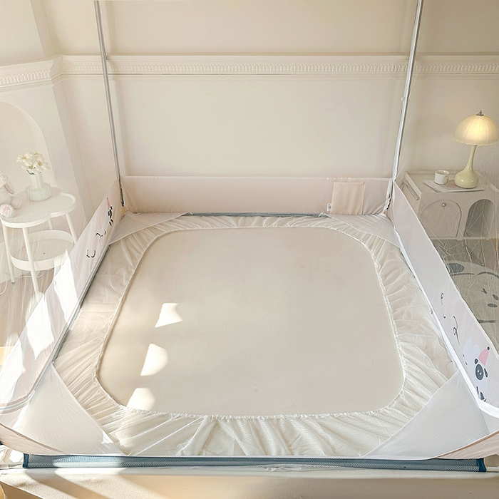 91家纺网 家纺一手货源 找家纺 青竹苑 2025新款三门大版上下布印花外穿坐床蚊帐床笠式防摔方帐 羊咩咩