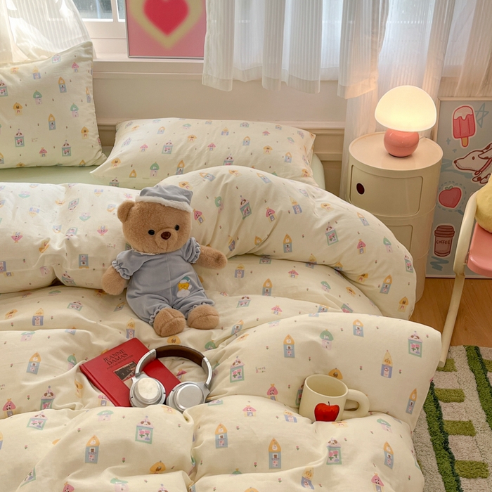 91家纺网 家纺一手货源 找家纺 博雅 2025新款全棉A类双层纱四件套 甜梦城堡