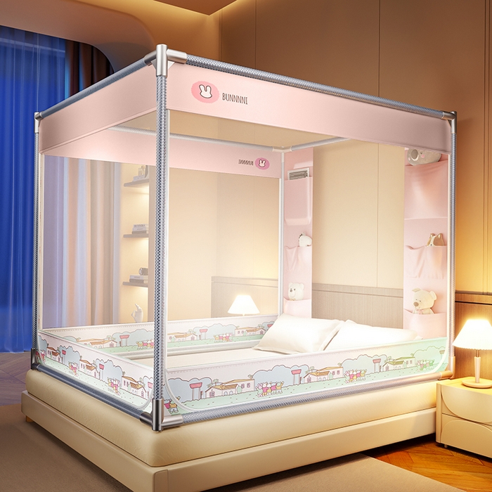 91家纺网 家纺一手货源 找家纺 青竹苑 2025新款口袋款外穿防摔坐床蚊帐 兔兔小镇