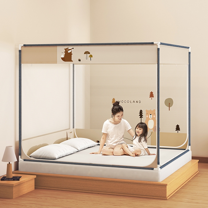 91家纺网 家纺一手货源 找家纺 青竹苑 2025新款帐纱印花外穿坐床防摔蚊帐 森林里的熊先生