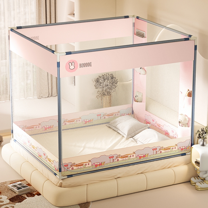 91家纺网 家纺一手货源 找家纺 青竹苑 2025新款口袋款外穿防摔坐床蚊帐 兔兔小镇