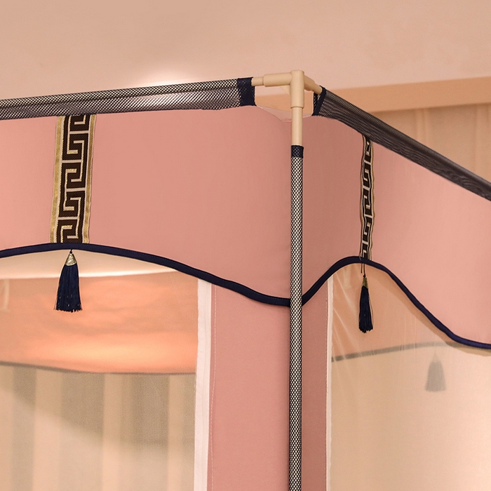 91家纺网 家纺一手货源 找家纺 青竹苑 2025新款外穿中式坐床全底防摔蚊帐 粉玉色