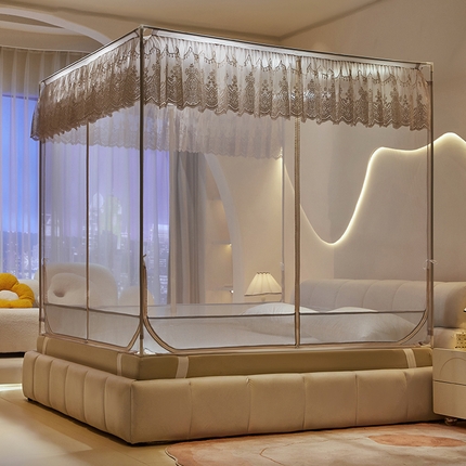 青竹苑 2025新款花边TU拉链外穿全底坐床蚊帐 月光灰