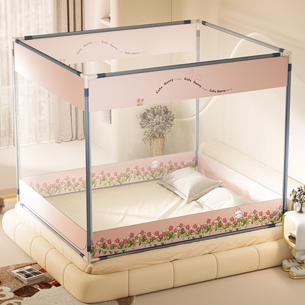 91家纺网 家纺一手货源 找家纺 （总）青竹苑 2025新款三门大版上下布印花外穿坐床蚊帐床笠式防摔方帐