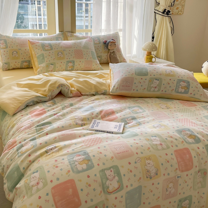 91家纺网 家纺一手货源 找家纺 仟网汇 2025新款针织双层纱AB版四件套 露娜