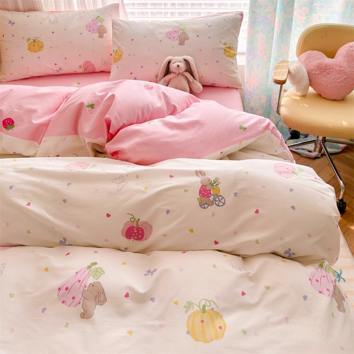 91家纺网 家纺一手货源 找家纺 名兮家居 2025年新款13372全棉印花四件套-卡通系列 爱心南瓜