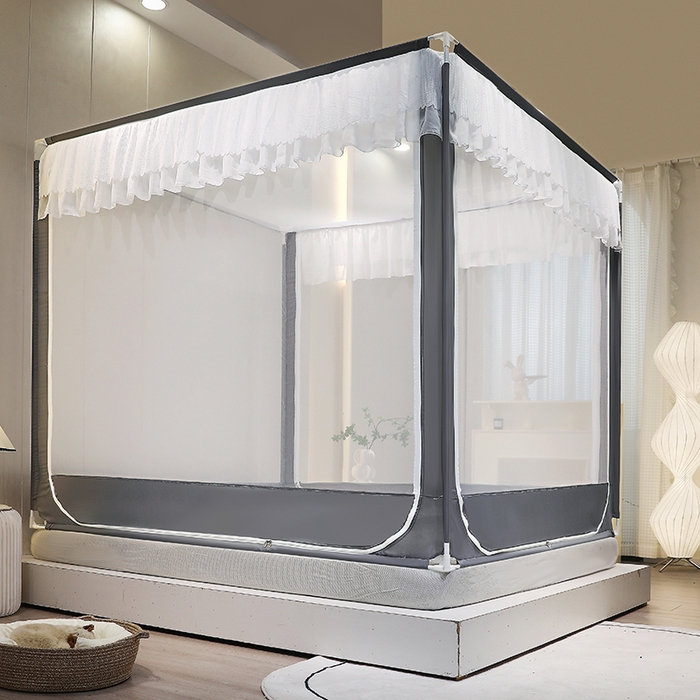 91家纺网 家纺一手货源 找家纺 青竹苑 2025新款双层雪纺边回底外穿坐床 绅士灰