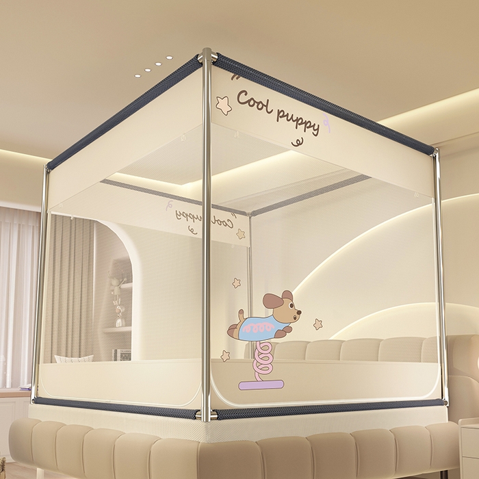 91家纺网 家纺一手货源 找家纺 青竹苑 2025新款烫画外穿防摔坐床蚊帐 腊肠狗狗