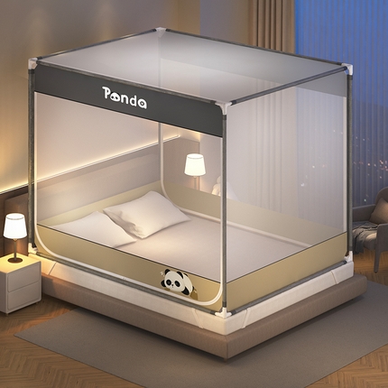 青竹苑 2025新款双门全底外穿坐床式蚊帐儿童防摔防蚊拉链方帐 卡通-大熊猫