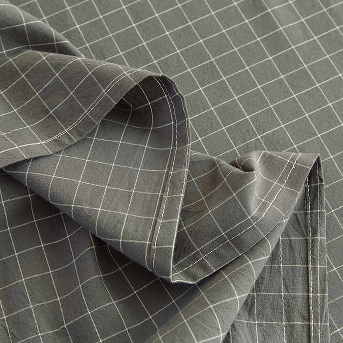 91家纺网 家纺一手货源 找家纺 柠萌家居 2025新款无印风全棉色织A类母婴级纯棉水洗棉床单 灰小格