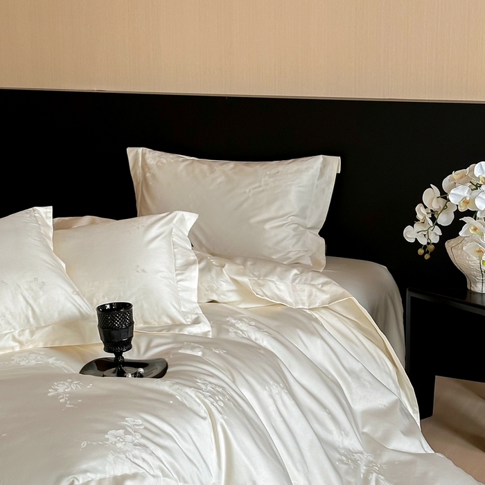 91家纺网 家纺一手货源 找家纺 窝米 2025春季新品100支长绒棉轻奢提花四件套系列 蜜香-白百合