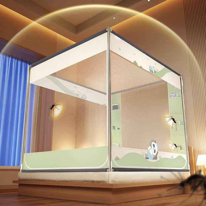 91家纺网 家纺一手货源 找家纺 青竹苑 2025新款口袋款外穿防摔坐床蚊帐 功夫熊猫