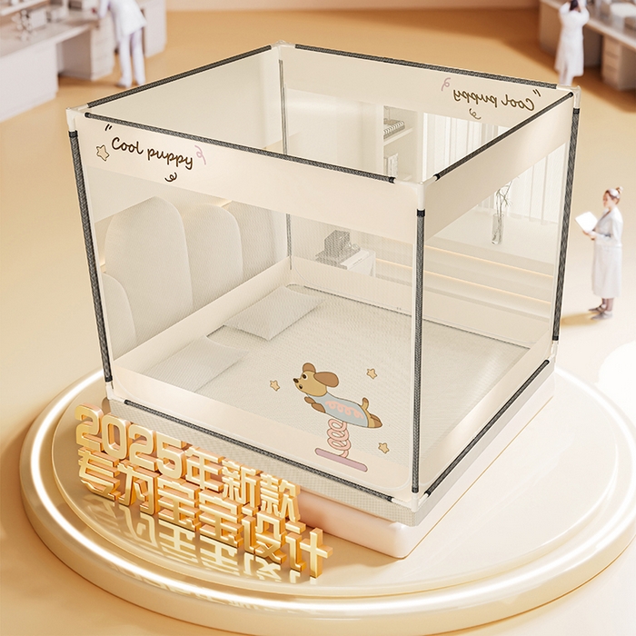 91家纺网 家纺一手货源 找家纺 青竹苑 2025新款烫画外穿防摔坐床蚊帐 腊肠狗狗