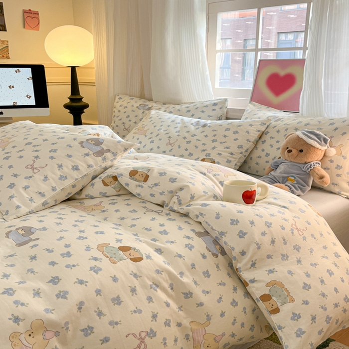 91家纺网 家纺一手货源 找家纺 博雅 2025新款全棉A类双层纱四件套 汪星人