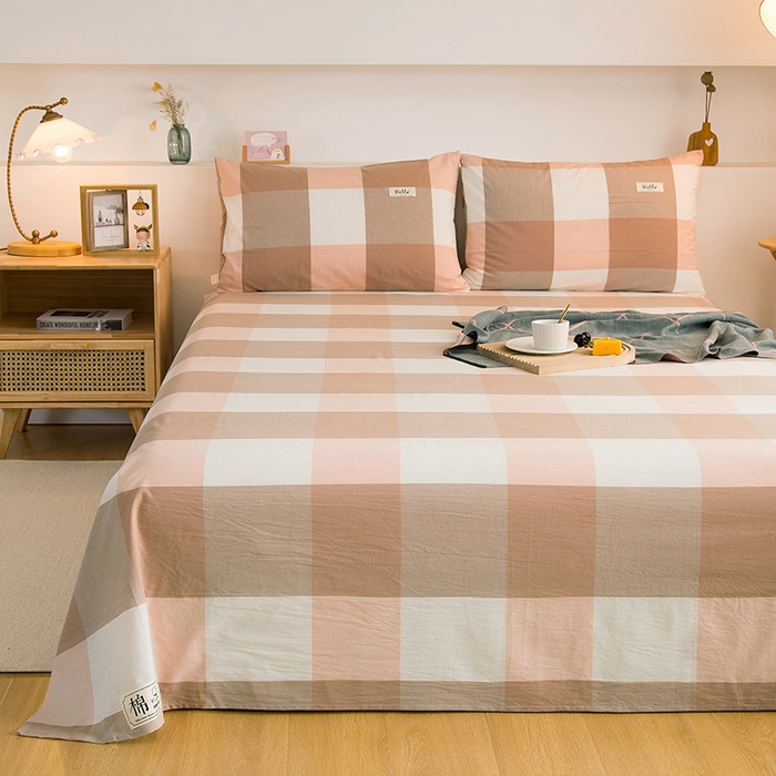 91家纺网 家纺一手货源 找家纺 柠萌家居 2025新款无印风全棉色织A类母婴级纯棉水洗棉床单 玉大格