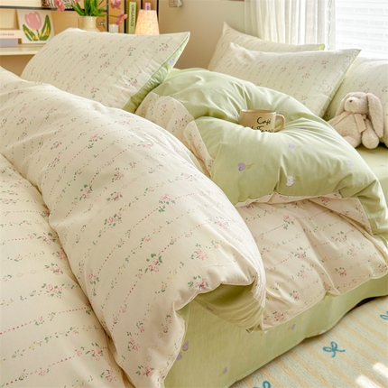 91家纺网 家纺一手货源 找家纺 名兮家居 2025年新款13372全棉印花四件套-卡通系列 栀子花