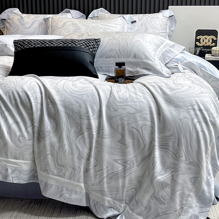 91家纺网 家纺一手货源 找家纺 【直播爆款】A类全棉数码印花四件套纯棉轻奢风长绒棉床单被套条纹床上用品 SM浮影-雅士灰