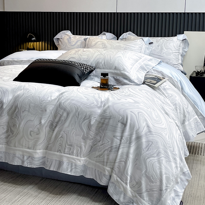 91家纺网 家纺一手货源 找家纺 【直播爆款】A类全棉数码印花四件套纯棉轻奢风长绒棉床单被套条纹床上用品 SM浮影-雅士灰