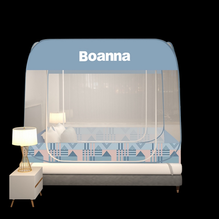 91家纺网 家纺一手货源 找家纺 青竹苑 2025新款免安装大顶魔术蚊帐布三角款 雅格蓝