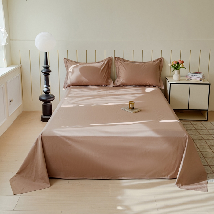 91家纺网 家纺一手货源 找家纺 2025新款40长绒棉13372全棉酒店宾馆民宿学生三件套纯色单品床单（可定制）摩卡