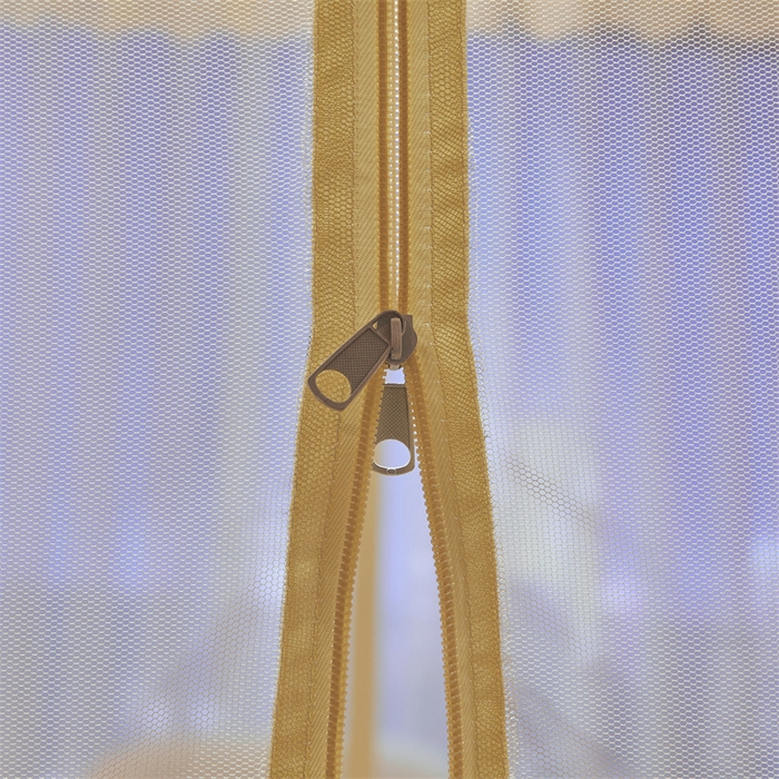 91家纺网 家纺一手货源 找家纺 青竹苑 2025新款花边TU拉链外穿全底坐床蚊帐 浅米黄