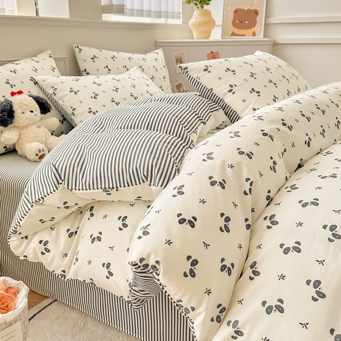 91家纺网 家纺一手货源 找家纺 柠馨 2025新款13372全棉床单床笠枕套被套单品系列-单被套 大眼萌