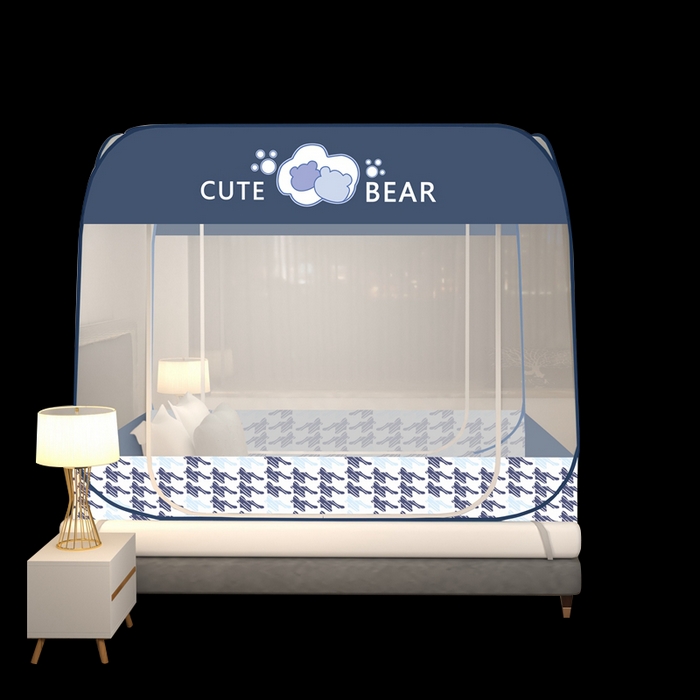 91家纺网 家纺一手货源 找家纺 青竹苑 2025新款免安装大顶魔术蚊帐布三角款 抱抱熊