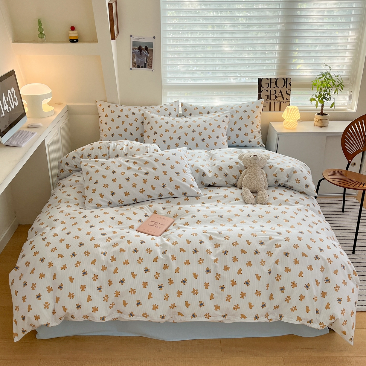 91家纺网 家纺一手货源 找家纺 柠馨 2025新款13372全棉床单床笠枕套被套单品系列-单被套 哈皮熊