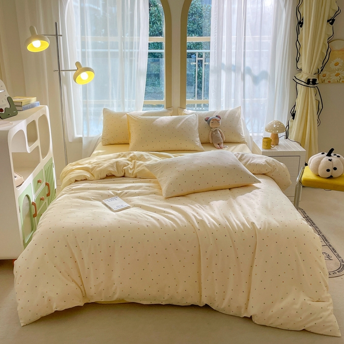 91家纺网 家纺一手货源 找家纺 仟网汇 2025新款针织双层纱AB版四件套 七彩波点