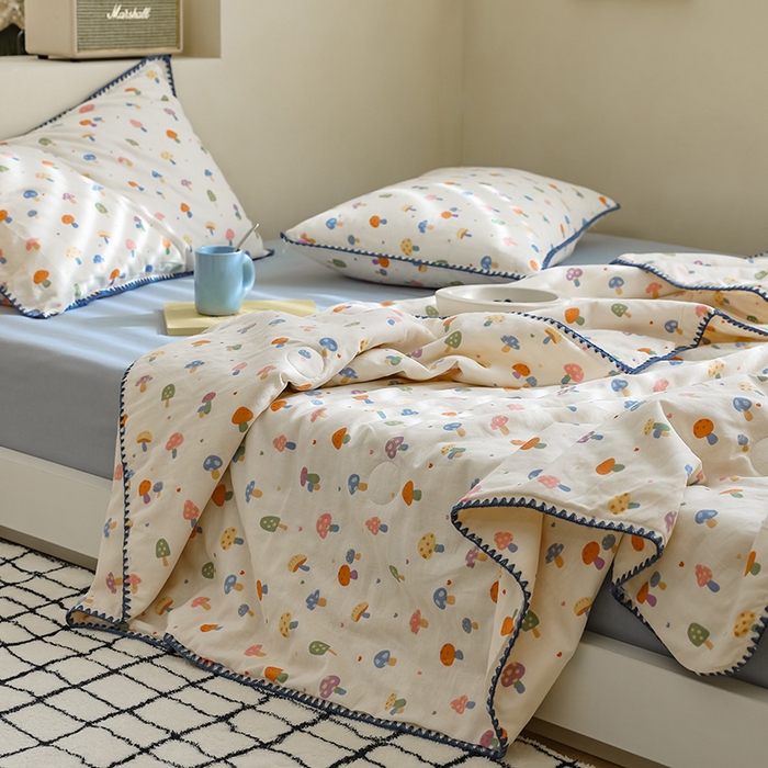 91家纺网 家纺一手货源 找家纺 买家秀 爆款不断货A类母婴级双层纱大豆被子春秋被秋冬被大豆纤维被子被芯空调被20%大豆被子夏被夏凉被 多彩蘑菇