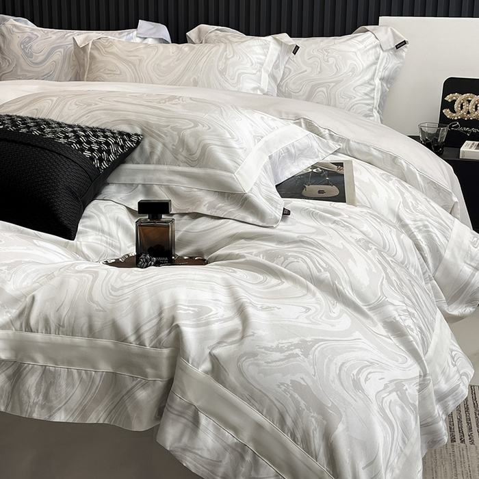 91家纺网 家纺一手货源 找家纺 【直播爆款】A类全棉数码印花四件套纯棉轻奢风长绒棉床单被套条纹床上用品 SM浮影-梵希银