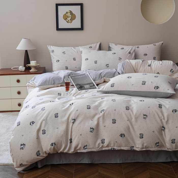 91家纺网 家纺一手货源 找家纺 斯卡诺家纺 2025新款针织天竺棉水洗棉四件套被套学生宿舍三件套床单款 旺财