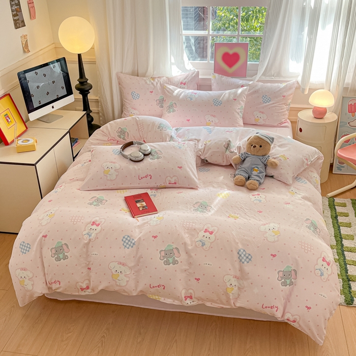 91家纺网 家纺一手货源 找家纺 博雅 2025新款全棉A类双层纱四件套 甜宠派对