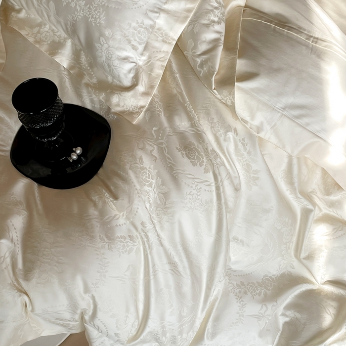 91家纺网 家纺一手货源 找家纺 窝米 2025春季新品100支长绒棉轻奢提花四件套系列 慕然-白百合