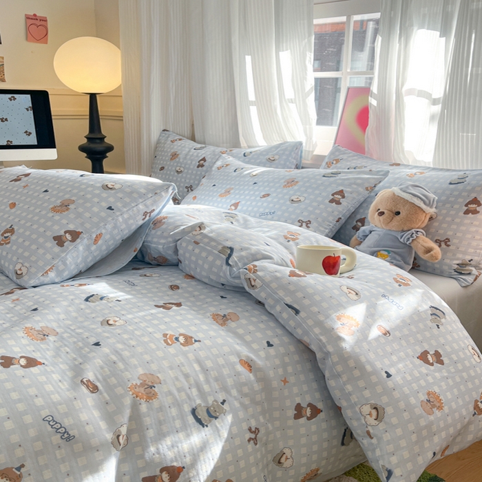 91家纺网 家纺一手货源 找家纺 博雅 2025新款全棉A类双层纱四件套 萌宠乐园