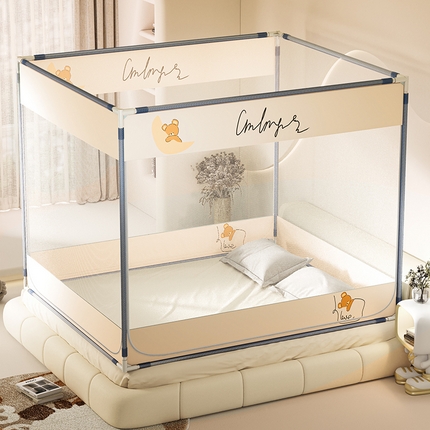 （总）青竹苑 2025新款三门大版上下布印花外穿坐床蚊帐床笠式防摔方帐