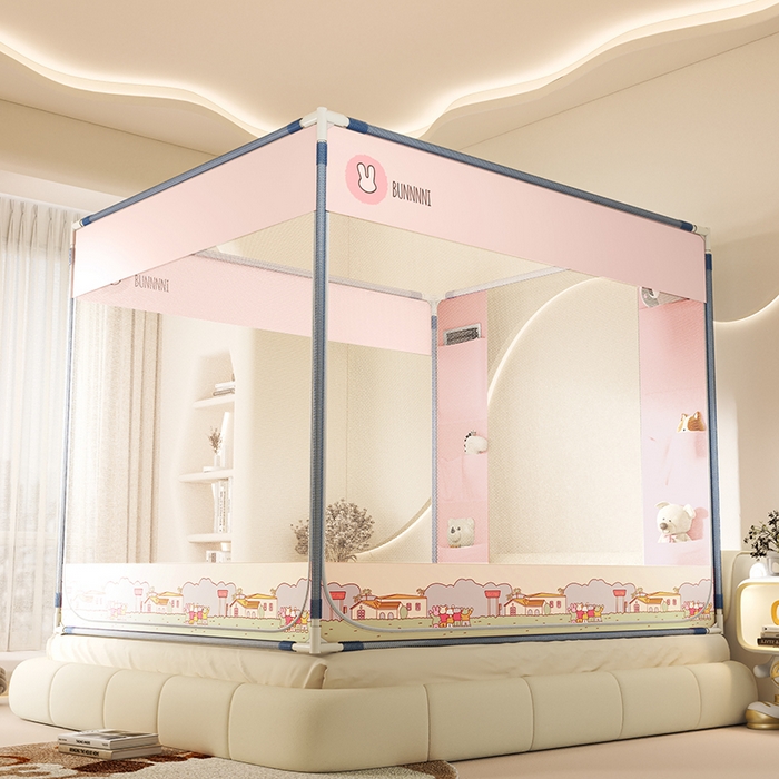 91家纺网 家纺一手货源 找家纺 青竹苑 2025新款口袋款外穿防摔坐床蚊帐 兔兔小镇