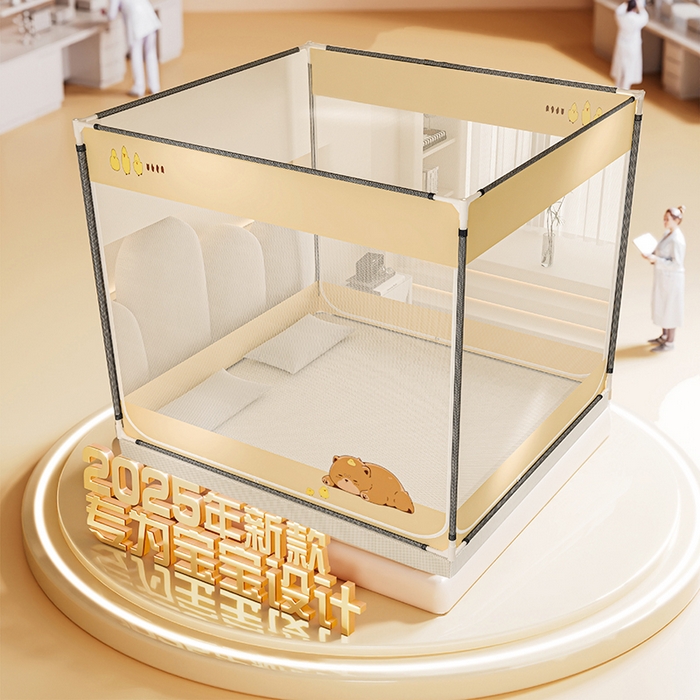 91家纺网 家纺一手货源 找家纺 青竹苑 2025新款烫画外穿防摔坐床蚊帐 萌萌熊