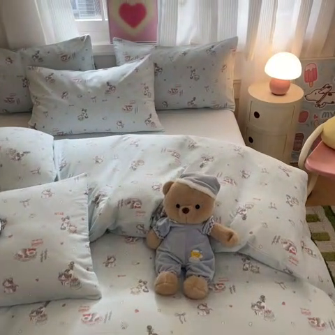 91家纺网 家纺一手货源 找家纺 博雅 2025新款全棉A类双层纱四件套 晚安猫