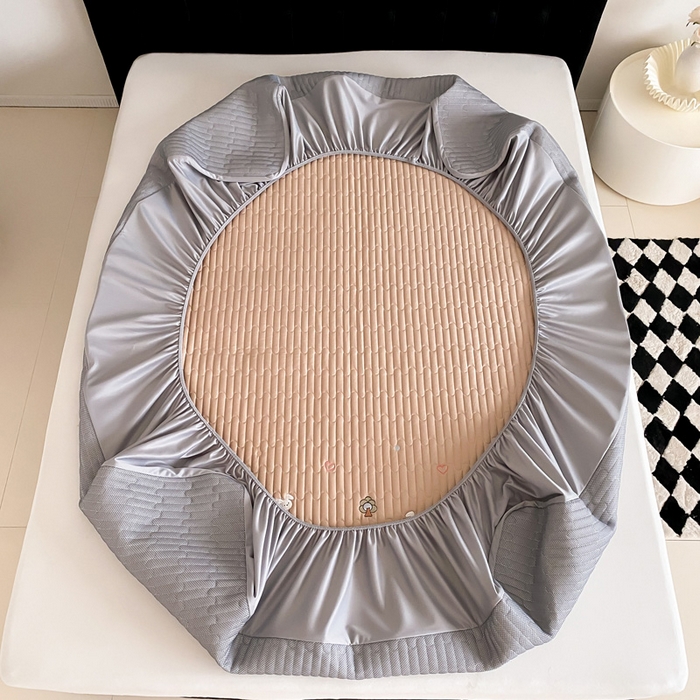 91家纺网 家纺一手货源 找家纺 由有家居 2025新款50S双股长绒棉全棉刺绣绗缝夹棉床笠床垫保护罩 奶茶咖