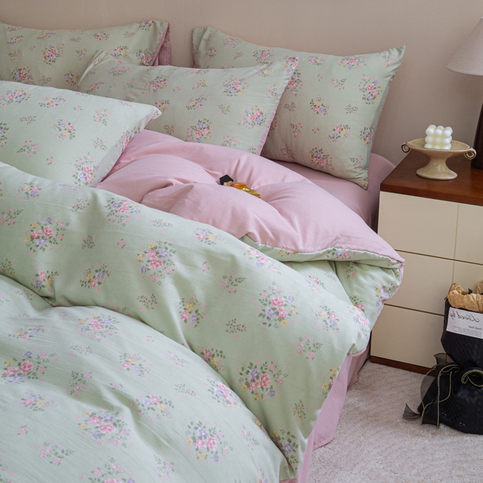 91家纺网 家纺一手货源 找家纺 斯卡诺家纺 2025新款针织天竺棉水洗棉四件套被套学生宿舍三件套床单款 遇见