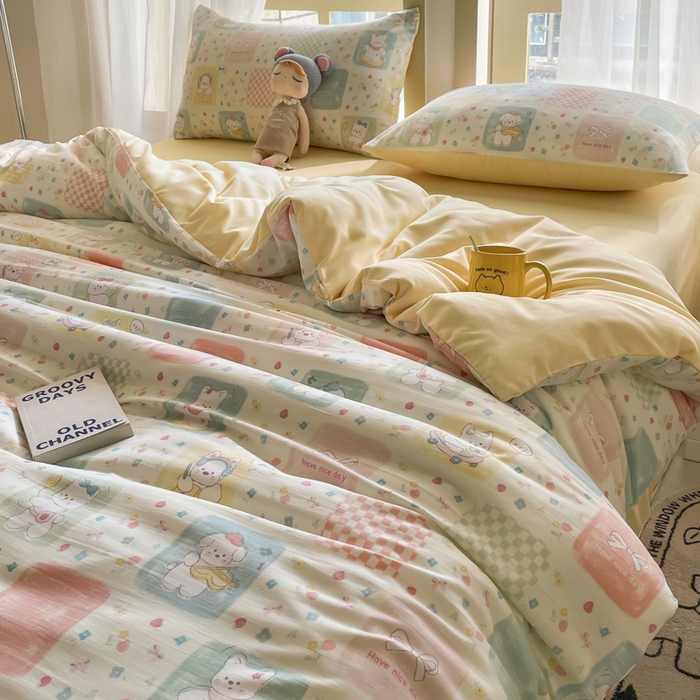 91家纺网 家纺一手货源 找家纺 仟网汇 2025新款针织双层纱AB版四件套 露娜