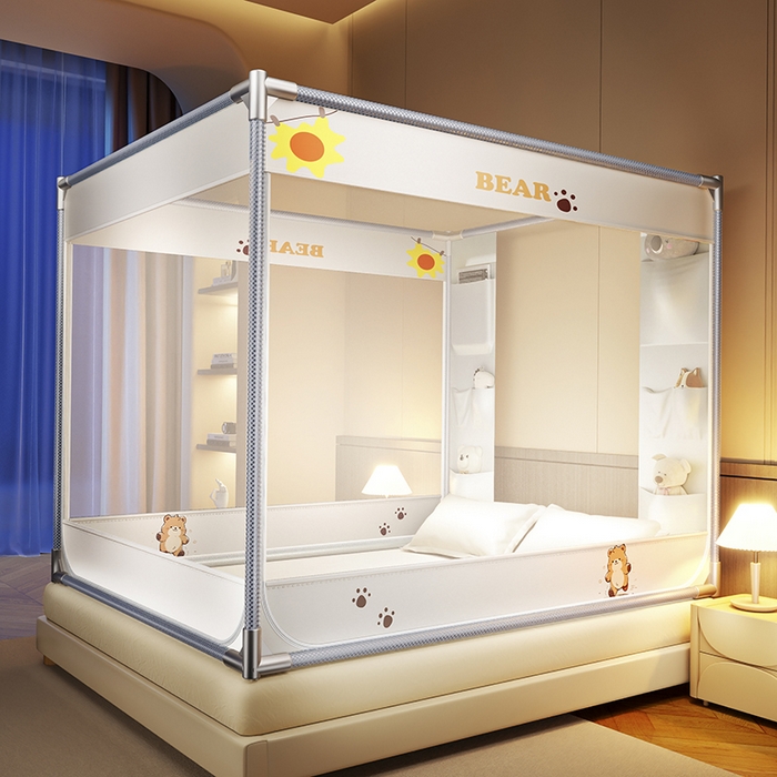 91家纺网 家纺一手货源 找家纺 青竹苑 2025新款口袋款外穿防摔坐床蚊帐 快乐熊