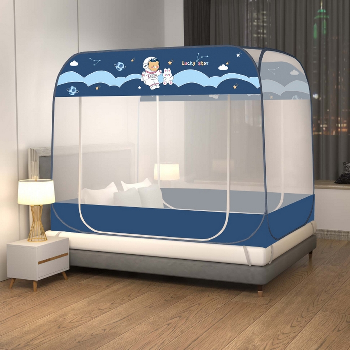 91家纺网 家纺一手货源 找家纺 青竹苑 2025新款免安装大顶魔术蚊帐布三角款 太空兔