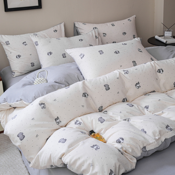 91家纺网 家纺一手货源 找家纺 斯卡诺家纺 2025新款针织天竺棉水洗棉四件套被套学生宿舍三件套床单款 旺财