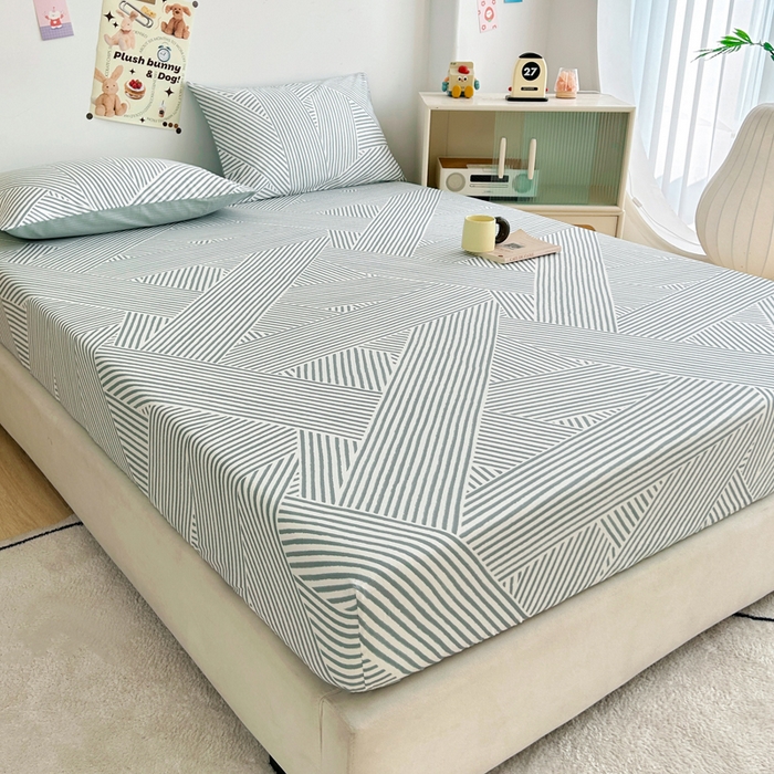 91家纺网 家纺一手货源 找家纺 柠馨 2025新款13372全棉床单床笠枕套被套单品系列-单床笠 编织生活绿