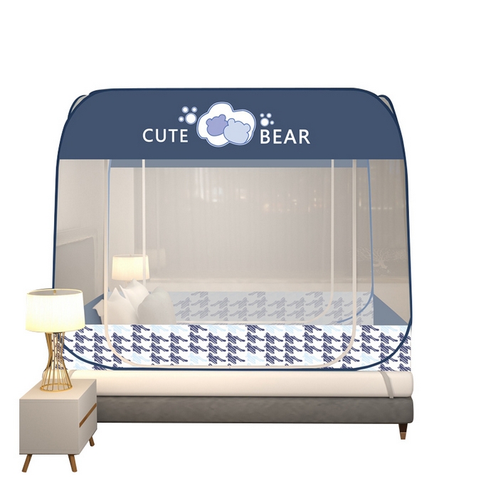 91家纺网 家纺一手货源 找家纺 青竹苑 2025新款免安装大顶魔术蚊帐布三角款 抱抱熊