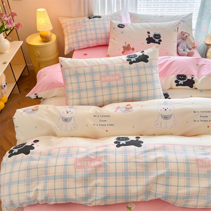 91家纺网 家纺一手货源 找家纺 名兮家居 2025年新款13372全棉印花四件套-卡通系列 可爱喵